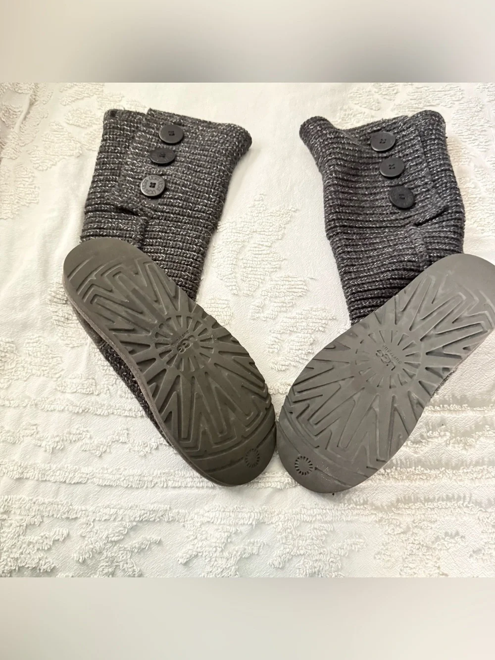 UGG Gray Knit Button Knee-High Boots